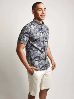 Surfside Supply Short Sleeve Wave Block Cotton Lyocell Shirt 8 Surfside Supply Short Sleeve Wave Block Cotton Lyocell Shirt -Every Wear Shop 11500107e navy whitealt2