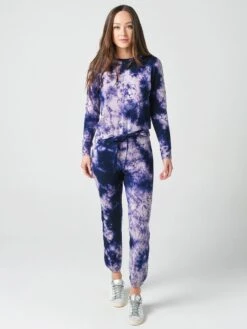 Stateside Women's Tie Dye Viscose Fleece Pant -Every Wear Shop 130 2937TDxNAVYLILACTIEDYExAlt3