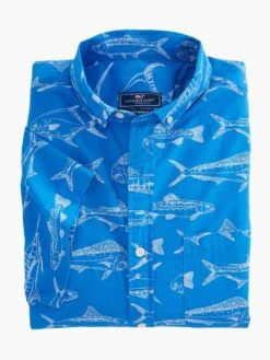 Vineyard Vines Fish Outlines Short Sleeve Classic Murray Shirt -Every Wear Shop 1w3689 hullbluealt2