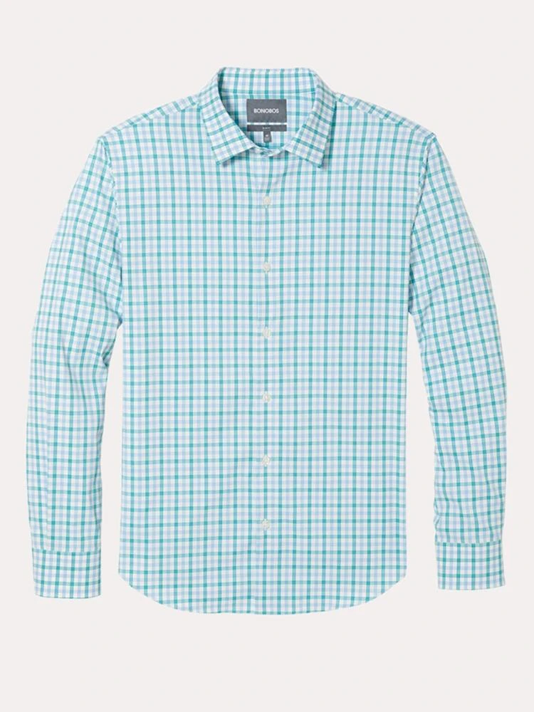 Bonobos Blue Sea Island Tattersall Tech Button Down Shirt 1 Bonobos Blue Sea Island Tattersall Tech Button Down Shirt