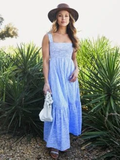 Heidi Klein Women's Cape Verde Smocked Maxi Dress -Every Wear Shop 21SSCV 77xBLUEWHITExAlt4 30414409