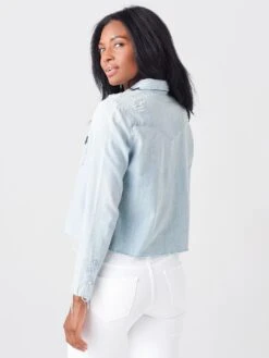 Mother Women's The Super Ex's Crop Fray Button-Up Shirt Jacket -Every Wear Shop 2335 199xALLBROKEDOWNLIGHTxAlt3 45684200