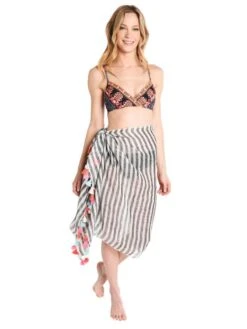 Seafolly Women's Linen Block Stripe Sarong -Every Wear Shop 53056 sg blackalt1