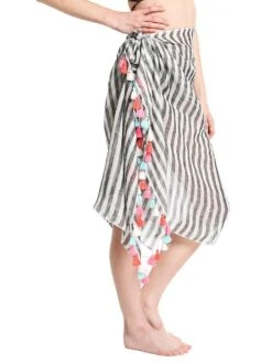 Seafolly Women's Linen Block Stripe Sarong -Every Wear Shop 53056 sg blackalt2