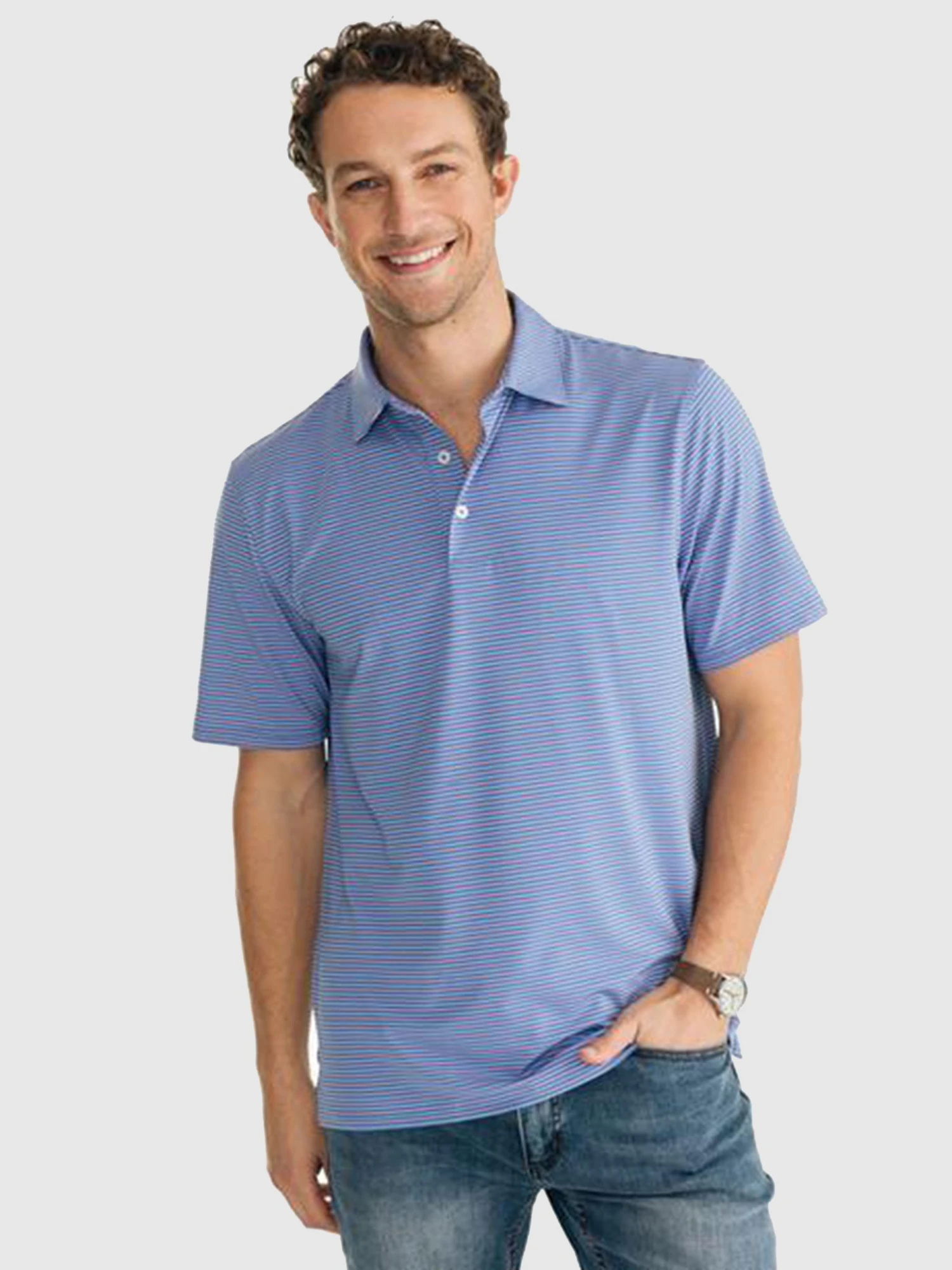 Southern Tide Driver Multi-Stripe Performance Polo 1 Southern Tide Driver Multi-Stripe Performance Polo