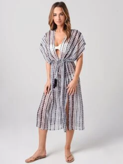 Echo Women’s Shibori Midi Open Caftan -Every Wear Shop EB0138xBLACKxPrimary