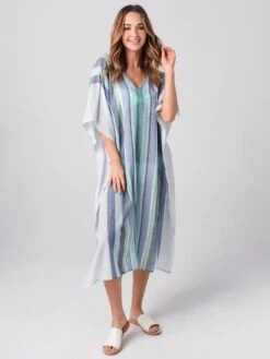 Echo Women's Beach Stripe Maxi Caftan -Every Wear Shop EB0168xAZULxPrimary
