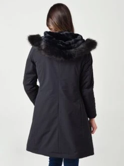 Herno Women's Straight Fitted Coat With Faux-Fur Lining And Faux-Fur Collar -Every Wear Shop GC0291DxBLACKxAlt2 17277014