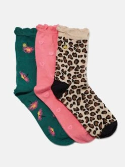 Lele Sadoughi Leopard Daisy Set Of 3 Sweetheart Safari Socks