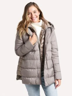 Herno Women's Woven Half Coat -Every Wear Shop PI0972D TAUPEalt4