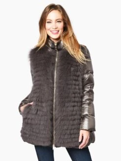 Herno Women’s Woven Half Coat With Fur