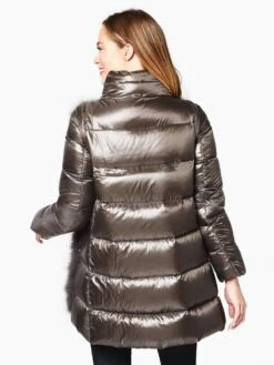 Herno Women’s Woven Half Coat With Fur -Every Wear Shop PLC031D GRIGIOalt2