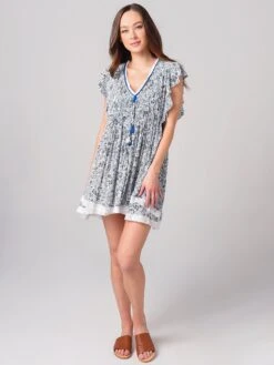 Poupette St. Barth Women's Lace Trimmed Mila Dress -Every Wear Shop WMAS20TMDRTAWBxWHITEBLUEAMARYLISxAlt3
