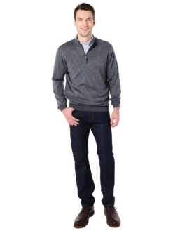 Peter Millar Striped Quarter Zip Sweater -Every Wear Shop mf16s63 charcoalalt1