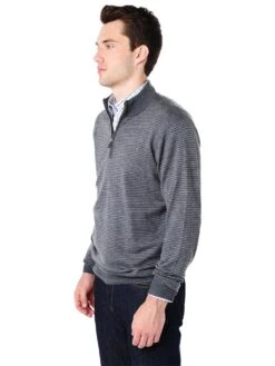 Peter Millar Striped Quarter Zip Sweater -Every Wear Shop mf16s63 charcoalalt2