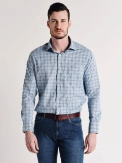 Peter Millar Grier Performance Glen Plaid Woven Shirt -Every Wear Shop mf18ew06sl mosaicbluealt2