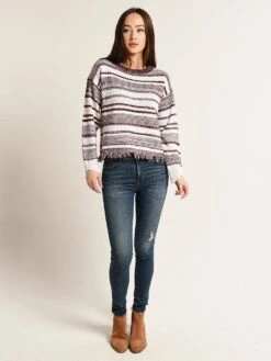 Moon River Knit Stripe Sweater -Every Wear Shop mr4174 burgundystripealt1