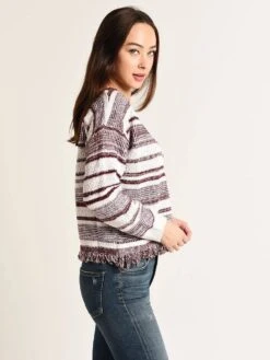 Moon River Knit Stripe Sweater -Every Wear Shop mr4174 burgundystripealt2