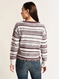 Moon River Knit Stripe Sweater -Every Wear Shop mr4174 burgundystripealt3