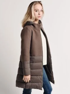 Herno Women's Half Wool Half Puffer Coat With Removable Hood -Every Wear Shop p10848d 39601 taupealt1