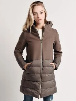 Herno Women's Half Wool Half Puffer Coat With Removable Hood -Every Wear Shop p10848d 39601 taupealt3